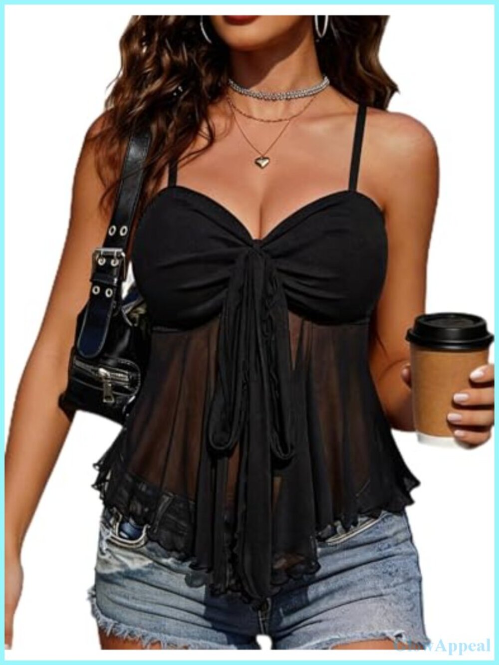 Mesh Bralette Cami Tank Top Lace Y2K Peplum Crop Camisole Lingerie